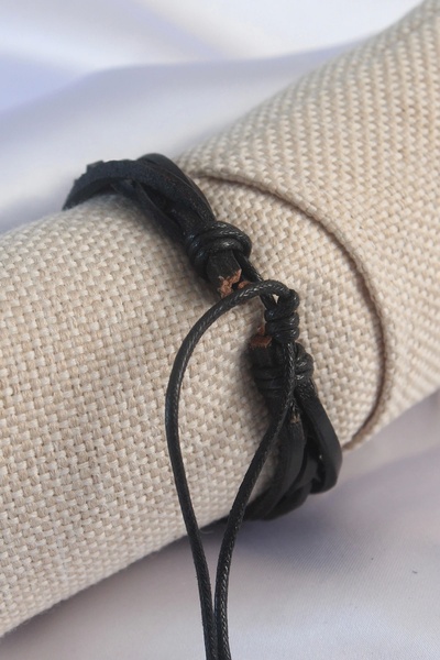 Silerra Black Knitted Model Leather Men's Bracelet