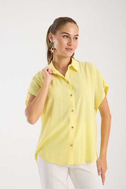 Swass Kısa Kollu Oversize Sarı Gömlek