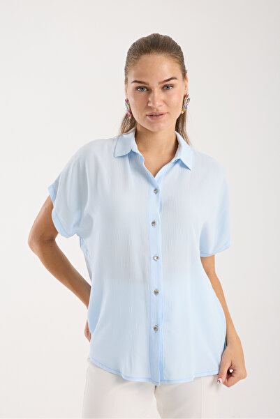 Swass Kısa Kollu Oversize Buz Mavisi Gömlek