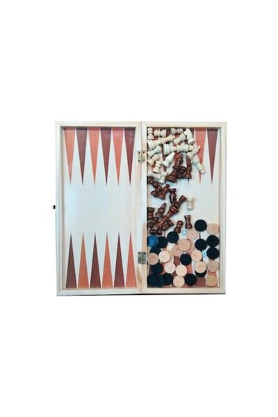 Vision Chess, Backgammon and Checkers Game, 49 x 49 cm, wooden box and pieces