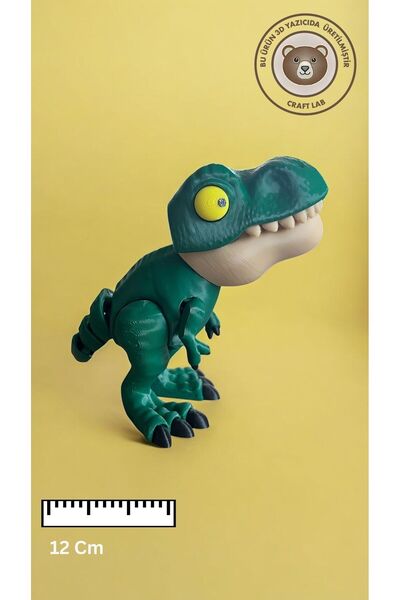 3D Ekspres Yeşil T-Rex Dinozor Figürü Açılır Ağız Oynar Kafa Kol Bacak 12 cm