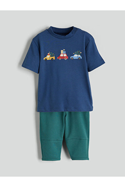 LC Waikiki Lcw Baby Blue Printed Baby Boy T-Shirt and Pants 2-Pack