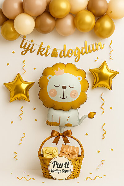 parti hediye sepeti Σετ στολίδια γενεθλίων με μπαλόνια από αλουμινόχαρτο λιον...