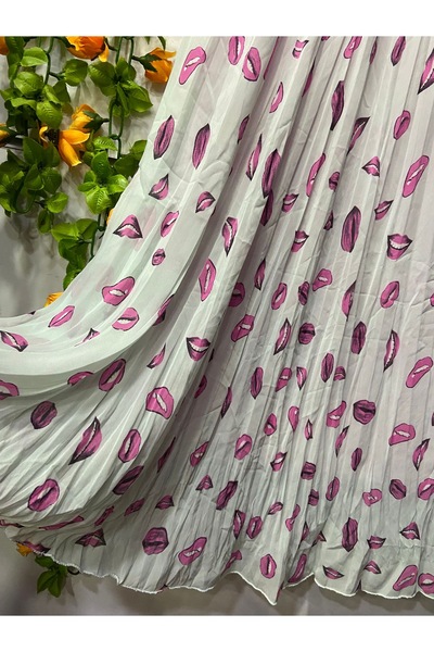 edu collection Chiffon Skirt Lip Pattern Lining