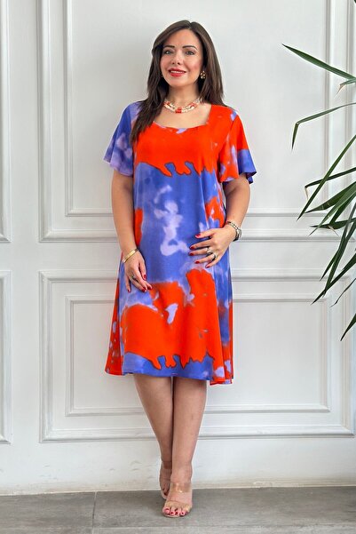 Yağmur Butik Φόρεμα από βισκόζη με τετράγωνο γιακά και σχέδιο