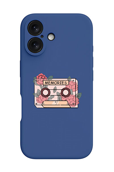 Theodor جراب سيليكون سائل مقاوم للصدمات واقٍ أزرق لهاتف iPhone 16 - ذكريات