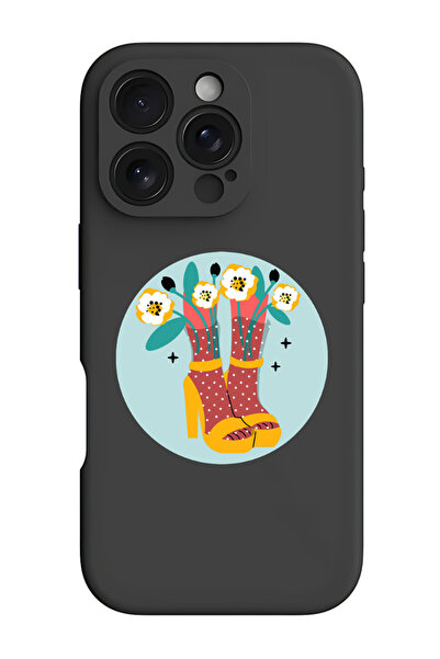 Theodor جراب حماية من السيليكون السائل المقاوم للصدمات لهاتف iPhone 16 Pro Max أسود - كعب