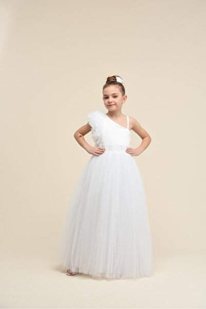 moona kids 4-8 Yaş Kız Çocuk Beyaz Abiye