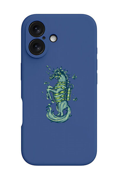 Theodor غطاء حماية سيليكون سائل مقاوم للصدمات لجهاز iPhone 16 أزرق - فرس البحر