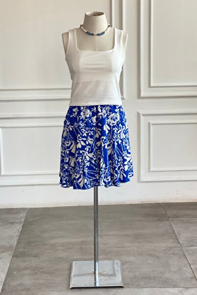 Yağmur Butik Desenli Dokuma Viskon Şort Etek