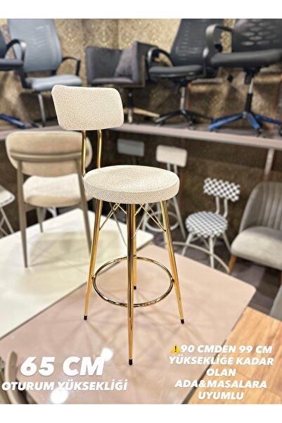 The SANDALYE SHOP Yeni,teddy Kumaş Gold Mila Bar Sandalyesi Ekru.65 Cm Oturum...