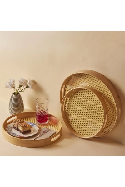 SepetBudur 3-Piece Bamboo Hazeran Round Tray Set 30 - 35 - 40 Cm 3 Sizes