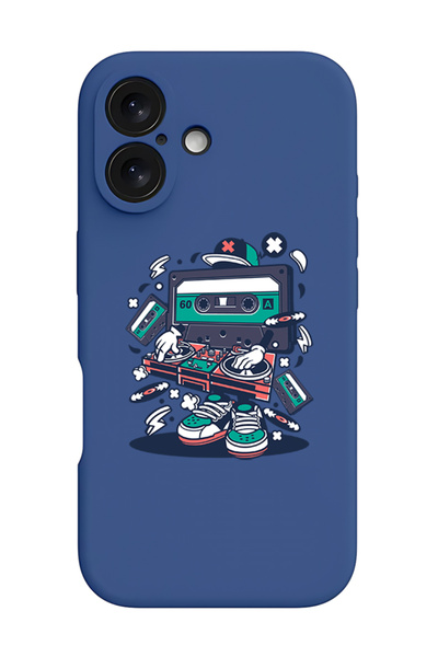 Theodor جراب سيليكون سائل أزرق واقٍ مقاوم للصدمات لهاتف iPhone 16 - كاسيت مان