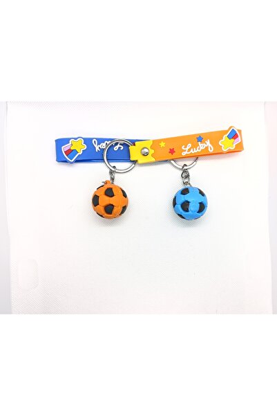 Mor Kayısı Turuncu ve Mavi 2'li Futbol Toplu Anahtarlık