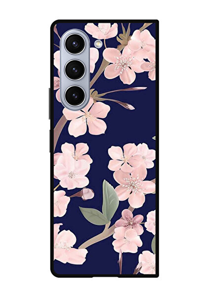 Theodor غطاء حماية مضاد للخدش والصدمات لهاتف سامسونج جالاكسي زد فولد 5، زهور وردية باللون الأزرق