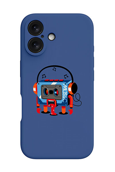 Theodor جراب سيليكون سائل أزرق واقٍ مقاوم للصدمات لهاتف iPhone 16 - مسجل موسيقى