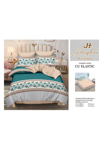 FIONNA.RO Finet Bed Linen With Elastic - Green With Beige