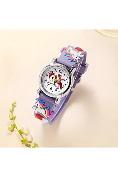 darko Kız Çocuk Saat Unicorn Tekboynuz Unicornlu Mor Kol Saati Hediyelik Pony Pembe Çocuk Saati