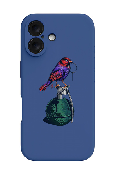 Theodor غطاء حماية سيليكون سائل مقاوم للصدمات لجهاز iPhone 16 أزرق - طائر الغرانيت