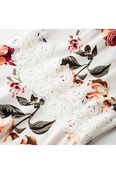 Homeyee Elegant long dress, fitted, sleeveless, white with flowers, XL