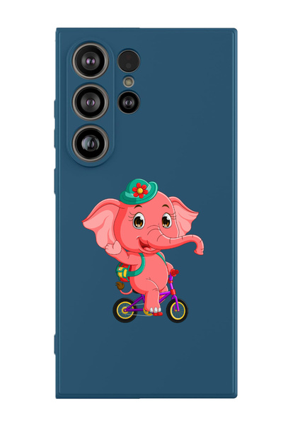 Theodor جراب حماية من السيليكون السائل المقاوم للصدمات لهاتف سامسونج جالاكسي S25 ألترا (أزرق) - فيل وردي