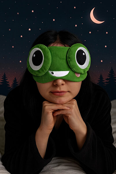 PRVT Yeşil Renk Kurbağa Figürlü Uyku Bandı