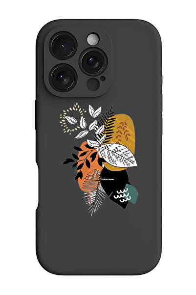 Theodor غطاء حماية سيليكون سائل مقاوم للصدمات لهاتف iPhone 16 Pro أسود - أوراق