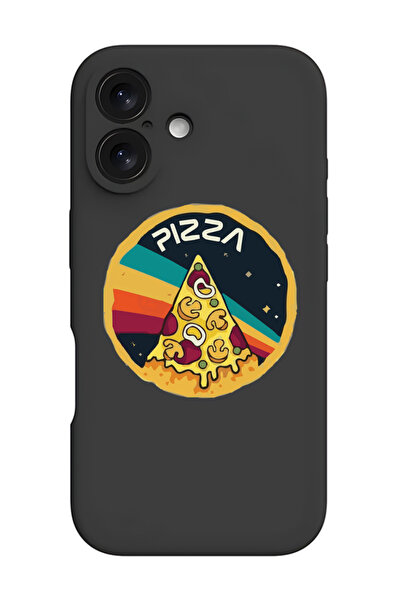 Theodor غطاء حماية سيليكون سائل مقاوم للصدمات لهاتف iPhone 16 أسود - بيتزا