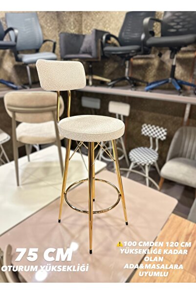 The SANDALYE SHOP Yeni,Teddy Kumaş Gold Mila Bar Sandalyesi Ekru.75 Cm Oturum...