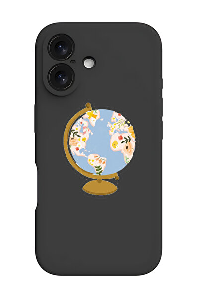 Theodor iPhone 16 Black Protective Liquid Silicone Shockproof Case - Globe