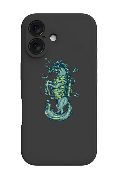 Theodor غطاء حماية سيليكون سائل مقاوم للصدمات لهاتف iPhone 16 Plus أسود - فرس...