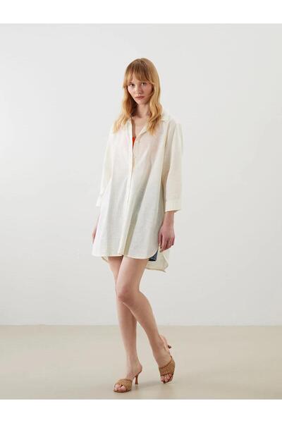 LC Waikiki Shirt Collar Poplin Women's Beach Dress (S5)