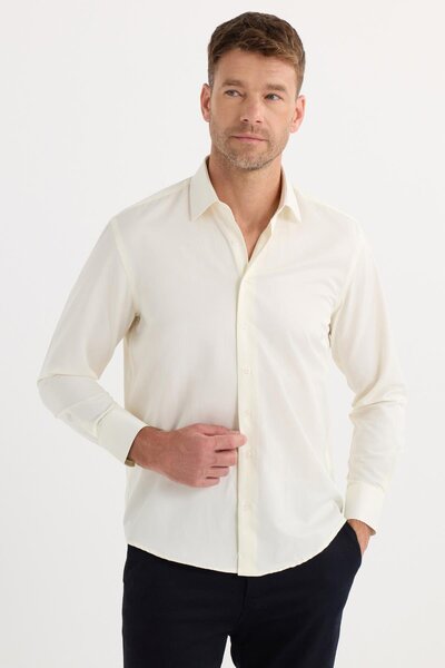 Tudors Men's Regular Fit Classic Cut Cotton Plain Ecru Shirt