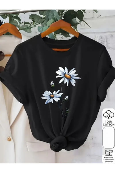 İSMTEXS تي شيرت من القطن الممشط مطبوع عليه تصميم ديزي بأكمام قصيرة للجنسين من...