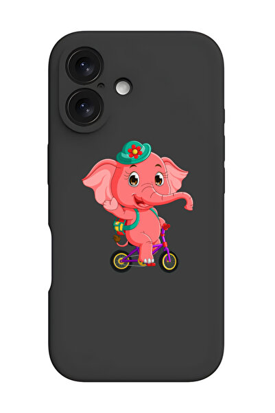 Theodor جراب حماية سيليكون سائل مقاوم للصدمات لهاتف iPhone 16 أسود - فيل وردي