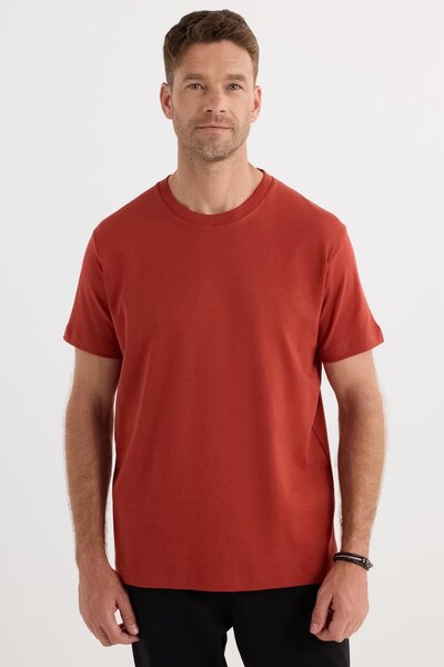 Tudors Unisex Relax Fit Relaxed Fit 100% Cotton Soft Textured Lightweight Thick Brick Crew Neck T-Shirt