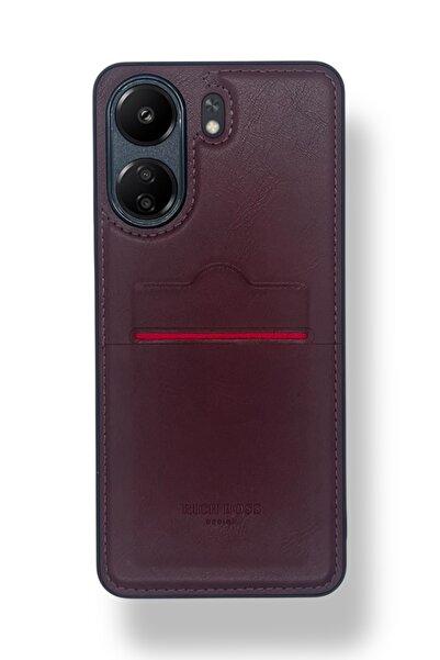 Velvoria Redmi 13C Leather Card Holder Luxury Case Dark Red