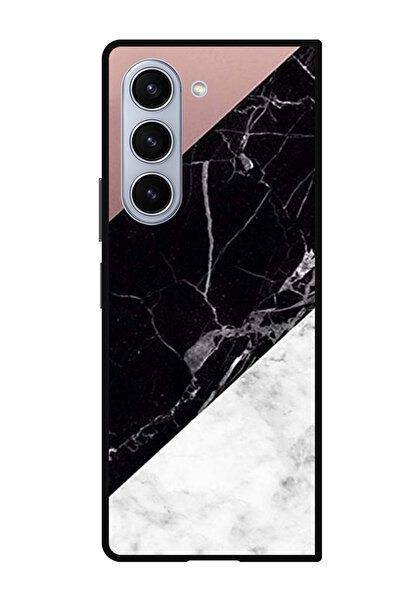 Theodor جراب واقٍ لهاتف Samsung Galaxy Z Fold 5، لون أبيض وأسود، سطح رخامي سادة