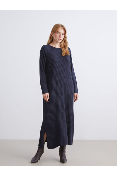 LC Waikiki Rochie tricotată albastru marin guler rotund