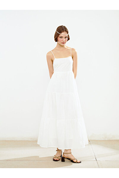 LC Waikiki Rochie albă din poplin cu guler pătrat și bretele