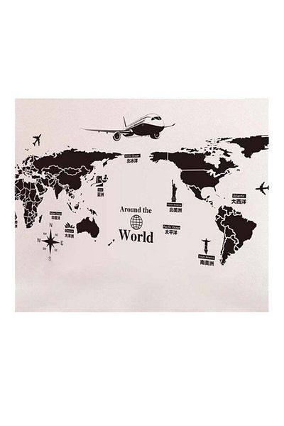 Generic QiaoKai Around The World Wall Sticker Black 90x60centimeter