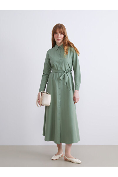 LC Waikiki Create Your Style from Uzg Store |   Plus Size Belted Waist Poplin Shirt Dress