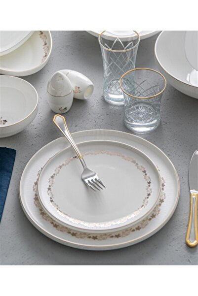 şirineşyalarım Kiara Gold 57 Parça Porselen 12 Kişilik Yemek Takımı