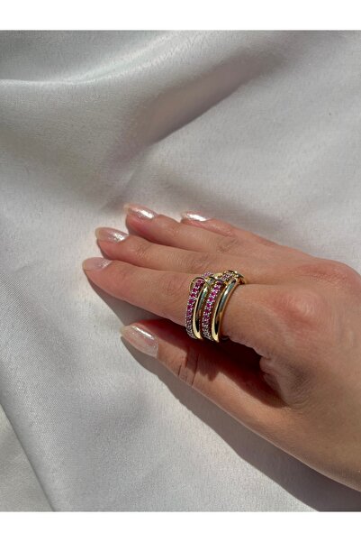 DUSHA JEWELRY Kadın Dört Yüzük Görünümlü Çoklu Spinelli Yüzük