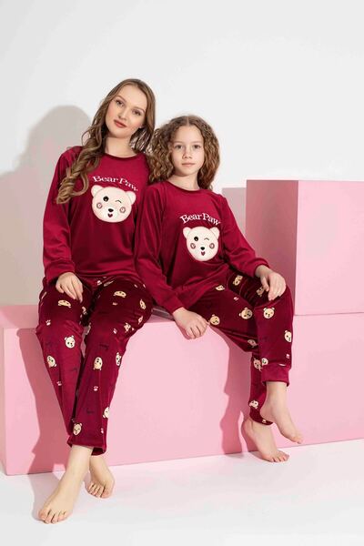 Mine style Velvet-Red Moon Embroidery Winter French Velvet Pajamas Set