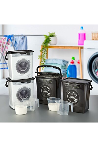 Estava Home علبة تخزين المنظفات مع غطاء 4 قطع 5 لتر - بلاستيك - 4 - أبيض