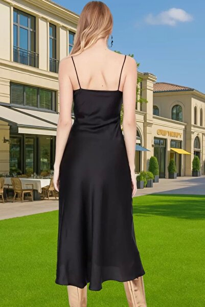 PayBuy Kadın Saten Midi Abiye Elbise Özel Tasarım Shift Kalıp Astarlı Günlük Kullanım Kaliteli Malzeme