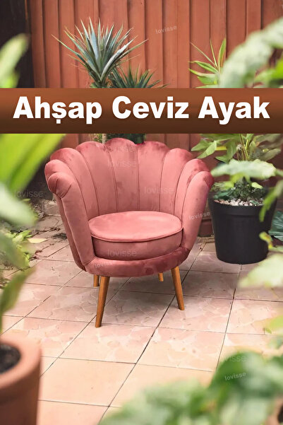 LOVİSSE HOME Swan Berjer - Gül Kurusu - Ahşap Ayak -Ofis, Otel, Bekleme, misa...