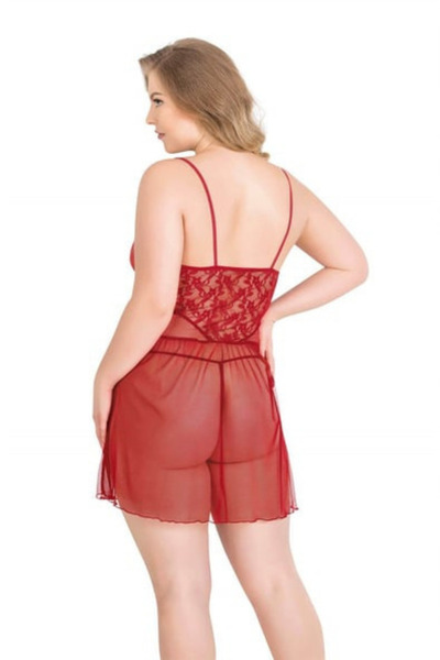 Bleu Petite Plus Size Flower Pattern Women's Tulle Nightgown Panty Set