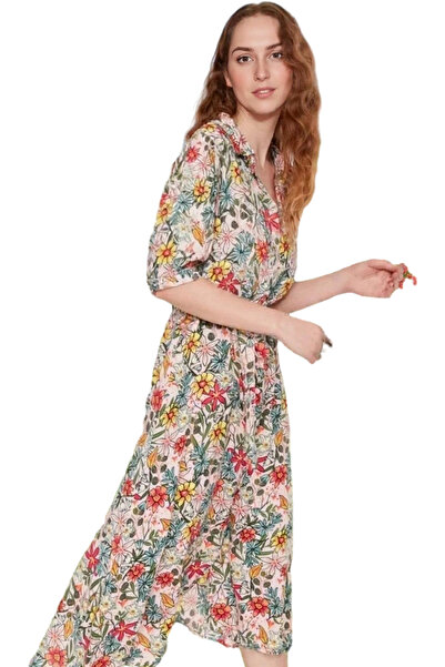 PayBuy Rochie cămașă de damă, lungime midi, cu model animal, țesătură vâscoas...